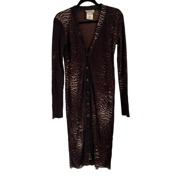 JEAN PAUL GAULTIER x FUZZI Mesh Animal Print Button Down Long Sleeve Midi Dress - Picture 2 of 10